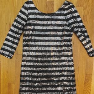 Black & Silver Sequin 3/4 Sleeve Mini Dress
